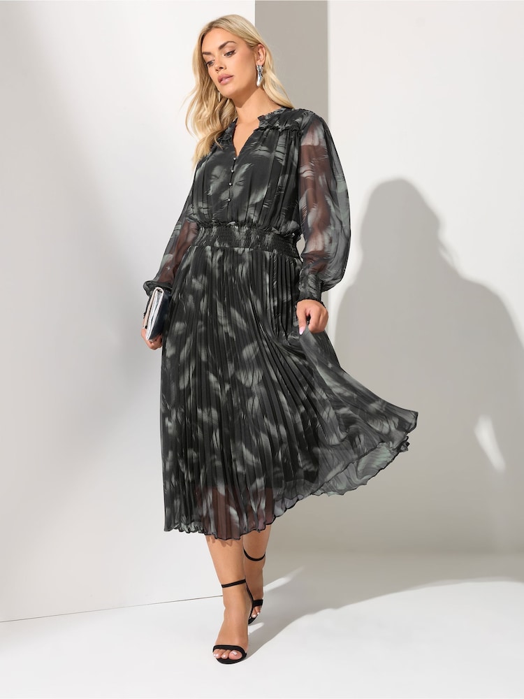 Yours Curve Chrome Black London Pleated Shirt Dress - Image 1 of 5 Yours Curve Chrome Black London Pleated Shirt Dress - Image 1 of 5