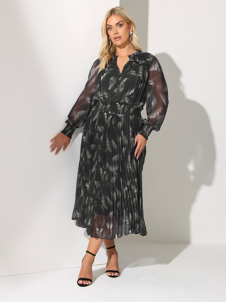 Yours Curve Chrome Black London Pleated Shirt Dress - Image 2 of 5