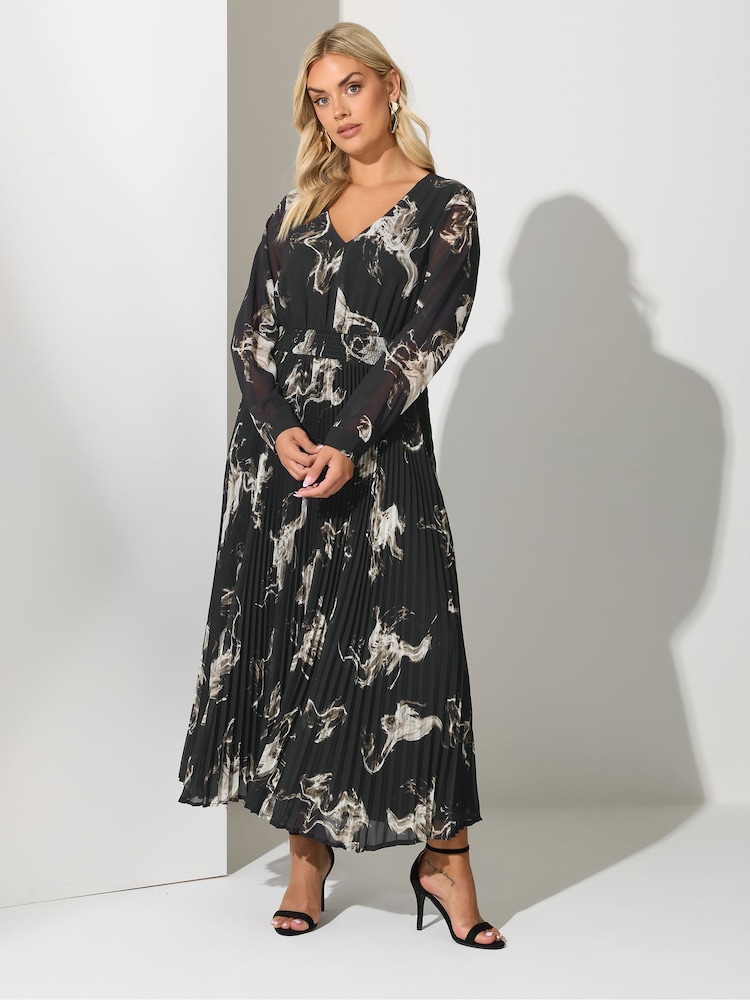 Yours Curve Black London Smokey V-Neck Pleated Dress - Image 2 of 5