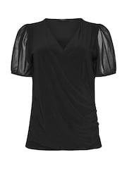 M&Co Short Mesh Sleeve Wrap Top - Imagem 5 de 5