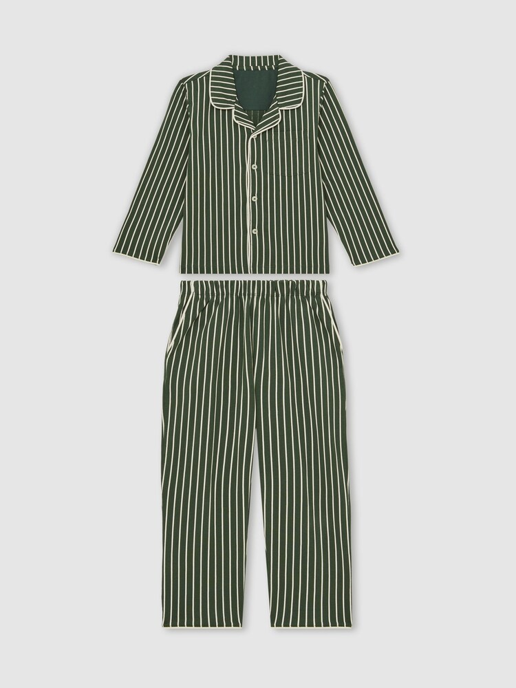 Reiss Green/White Slumber Striped Pyjamas Set Unisex Fit - Image 1 of 4