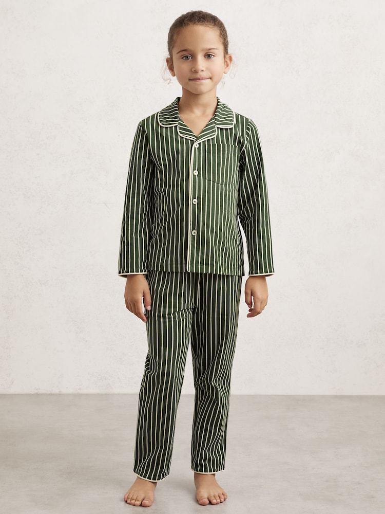 Reiss Green/White Slumber Striped Pyjamas Set Unisex Fit - Image 2 of 4 Reiss Green/White Slumber Striped Pyjamas Set Unisex Fit - Image 2 of 4