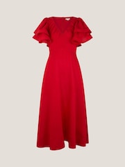 Monsoon Red Patricia Ruffle Sleeve Midi Dress - Image 1 of 1