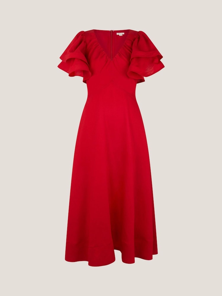 Monsoon Red Patricia Ruffle Sleeve Midi Dress - Image 1 of 1