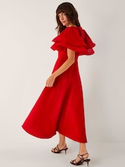 Monsoon Red Patricia Ruffle Sleeve Midi Dress - Image 2 of 4