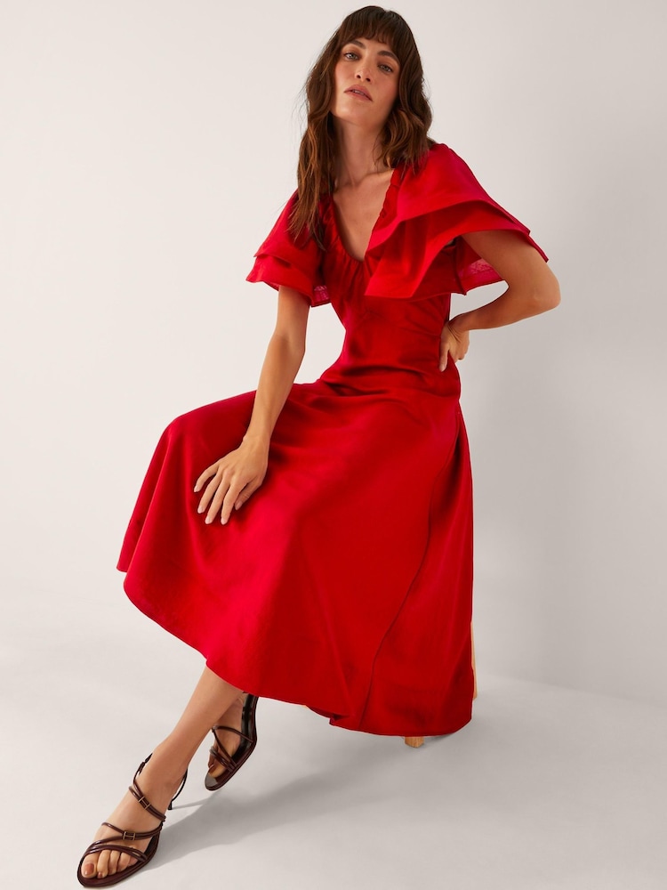 monsoon red dress 90s Y2K Monsoon Red Long Bias Cut Slip Style 100% Silk Dress UK 12 (US 8)