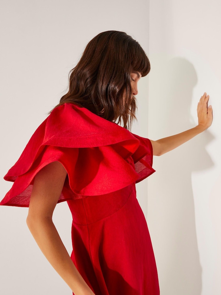 Monsoon Red Patricia Ruffle Sleeve Midi Dress - Image 4 of 4 Monsoon Red Patricia Ruffle Sleeve Midi Dress - Image 4 of 4