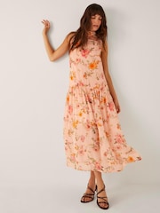 Monsoon Pink Cassia Floral Print Midi Dress - Image 1 of 5
