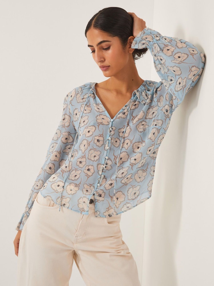 Monsoon Blue Chloe Floral Print Ruffle Blouse - Image 1 of 4 Monsoon Blue Chloe Floral Print Ruffle Blouse - Image 1 of 4