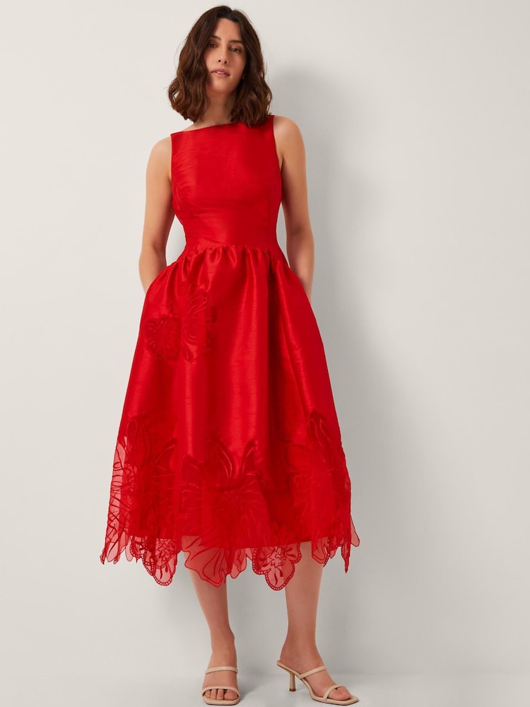 Monsoon Red Frida Cutwork Midi Dress - Image 1 of 6 Monsoon Red Frida Cutwork Midi Dress - Image 1 of 6