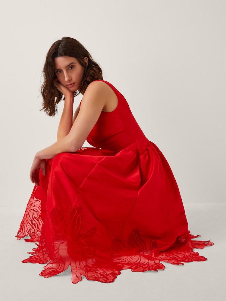 Monsoon Red Frida Cutwork Midi Dress - Image 2 of 6 Monsoon Red Frida Cutwork Midi Dress - Image 2 of 6