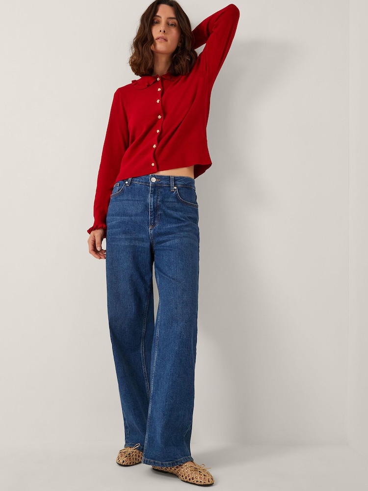 Monsoon Red Clea Frill Collar Cardigan - Image 1 of 5 Monsoon Red Clea Frill Collar Cardigan - Image 1 of 5