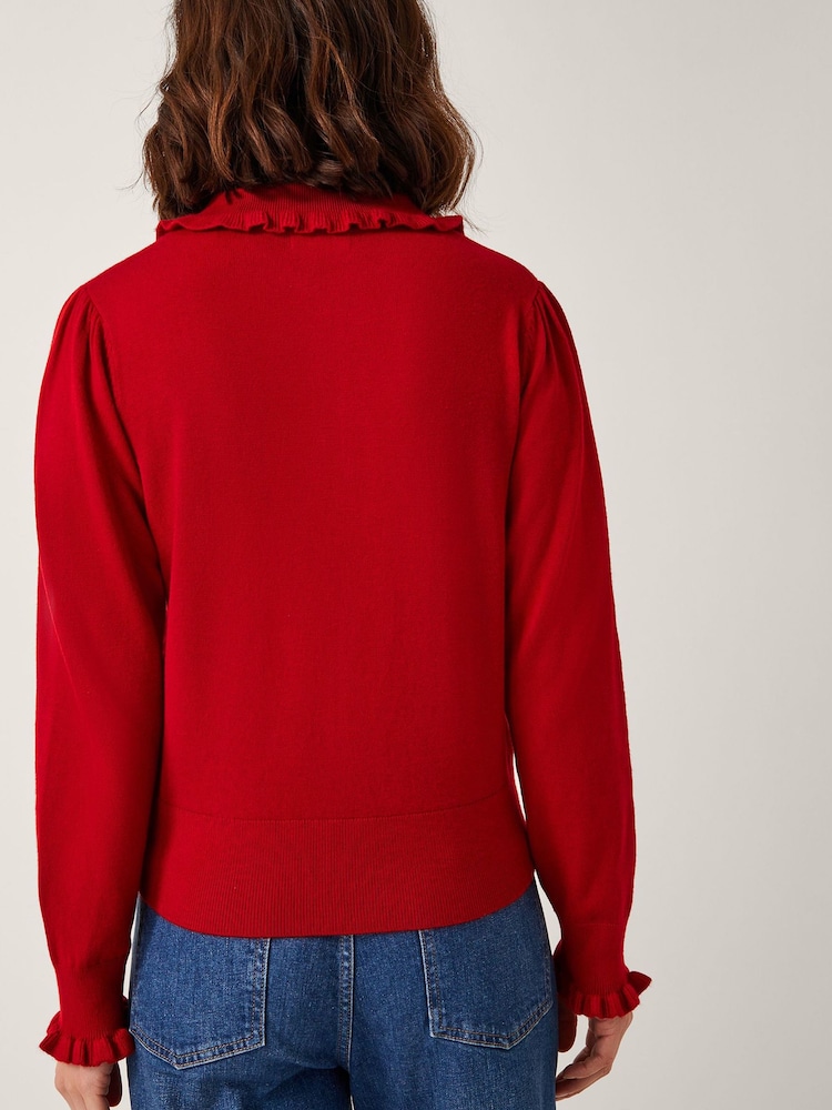 Monsoon Red Clea Frill Collar Cardigan - Image 2 of 5 Monsoon Red Clea Frill Collar Cardigan - Image 2 of 5