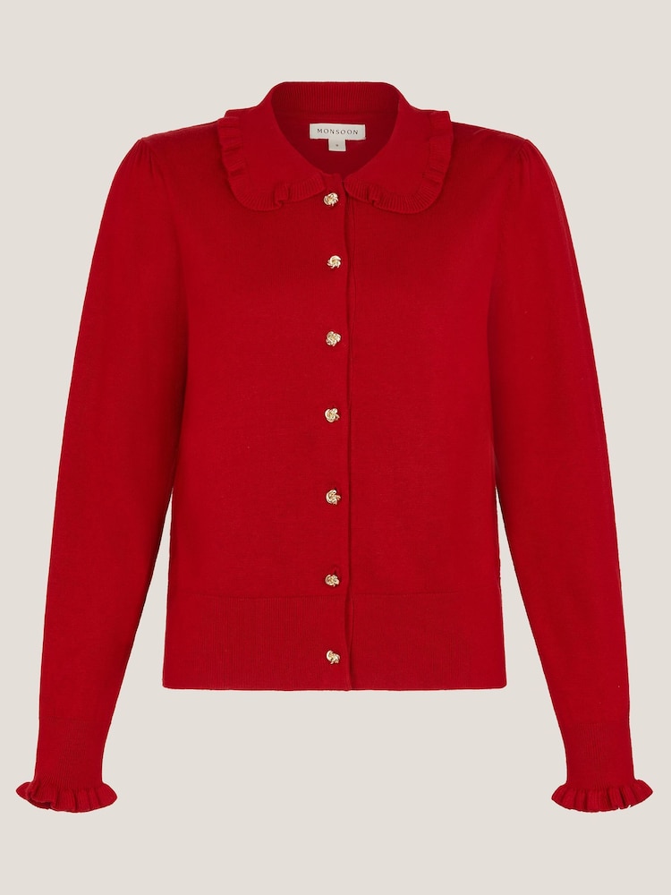 Monsoon Red Clea Frill Collar Cardigan - Image 5 of 5 Monsoon Red Clea Frill Collar Cardigan - Image 5 of 5