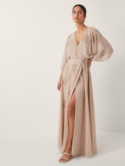 Monsoon Nude Skyla Floral Print Embellished Maxi Wrap Dress - Image 1 of 4