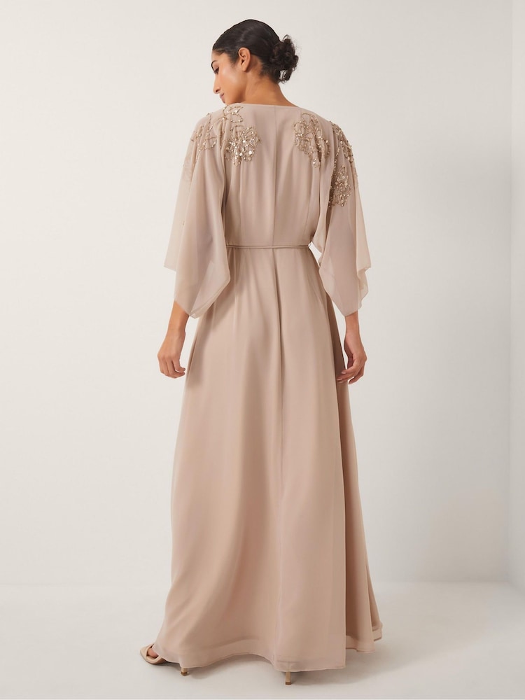 Monsoon Nude Skyla Floral Print Embellished Maxi Wrap Dress - Image 2 of 4