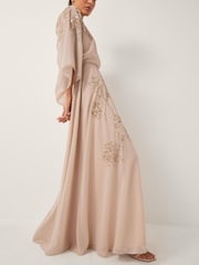 Monsoon Nude Skyla Floral Print Embellished Maxi Wrap Dress - Image 3 of 4