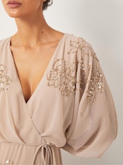 Monsoon Nude Skyla Floral Print Embellished Maxi Wrap Dress - Image 4 of 4