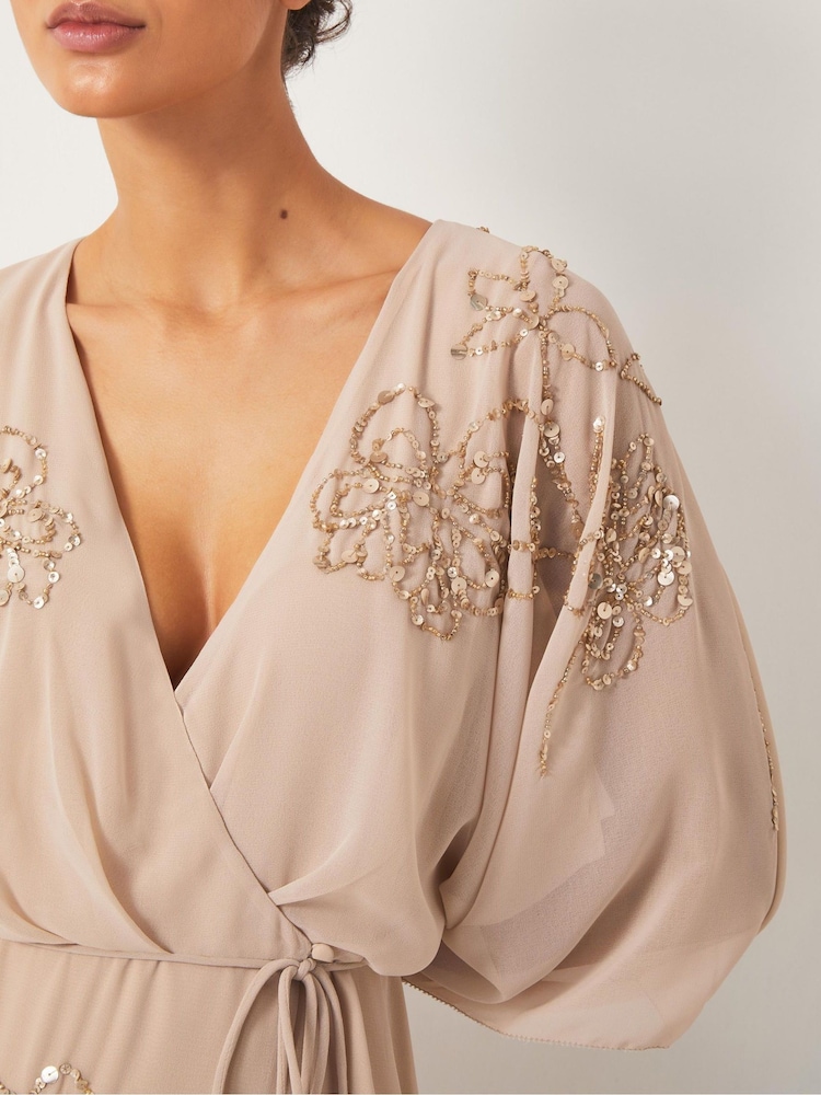 Monsoon Nude Skyla Floral Print Embellished Maxi Wrap Dress - Image 4 of 4
