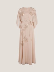 Monsoon Nude Skyla Floral Print Embellished Maxi Wrap Dress - Image 5 of 5