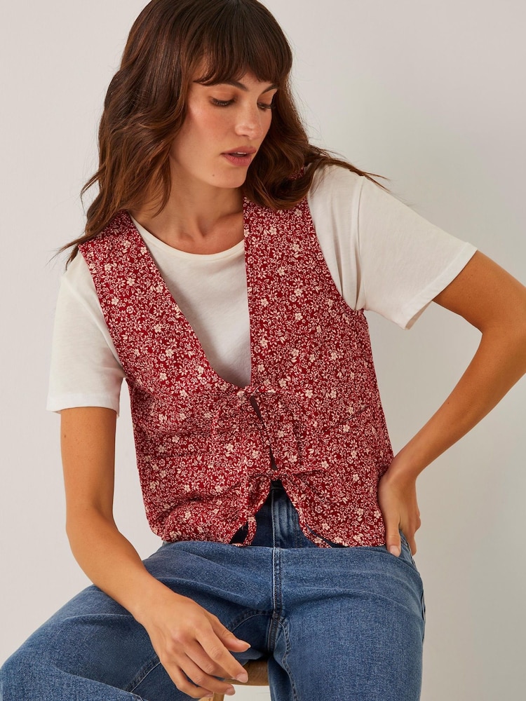Monsoon Red Felipa Floral Print Waistcoat - Image 2 of 6