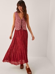Monsoon Red Felipa Floral Print Waistcoat - Image 5 of 6
