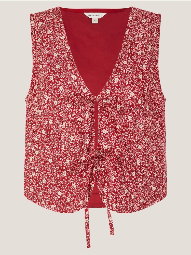 Monsoon Red Felipa Floral Print Waistcoat - Image 6 of 6