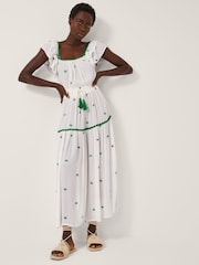 Monsoon White Isabelle Embroidered Square Neck Midi Dress - Image 1 of 4