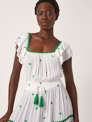 Monsoon White Isabelle Embroidered Square Neck Midi Dress - Image 4 of 4