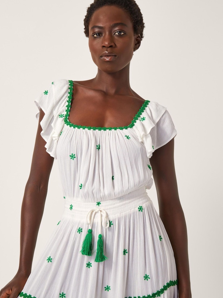 Monsoon White Isabelle Embroidered Square Neck Midi Dress - Image 4 of 4