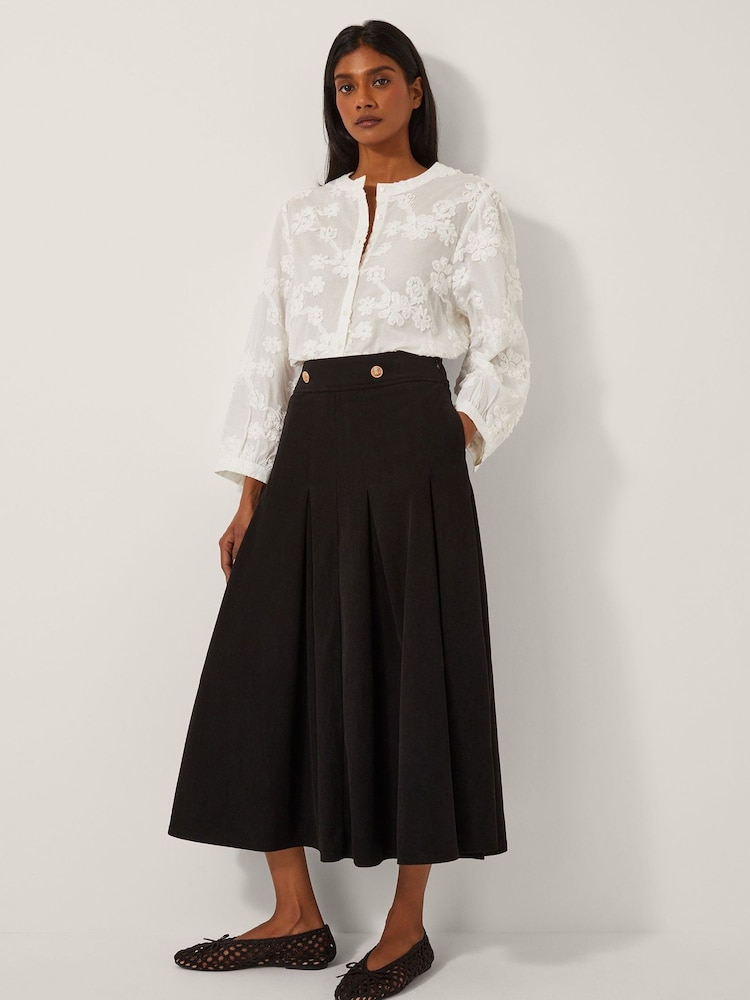 Monsoon Black Shan Stretch Corduroy Midi Skirt - Image 1 of 5 Monsoon Black Shan Stretch Corduroy Midi Skirt - Image 1 of 5