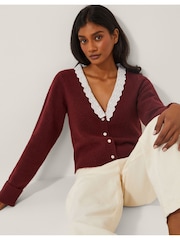 Monsoon Red Layla Broderie V-Neck Cardigan - Image 1 of 4
