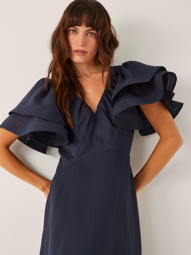 Monsoon Blue Patricia Ruffle Sleeve Midi Dress - Image 2 of 4 Monsoon Blue Patricia Ruffle Sleeve Midi Dress - Image 2 of 4