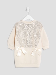 River Island Cream Girls Sequin Sweat Dress - Image 1 of 4
