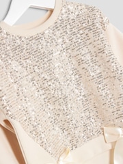 River Island Cream Girls Sequin Sweat Dress - Image 3 of 4