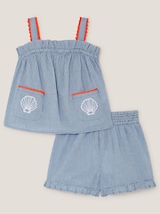 Monsoon Blue Embroidered Gingham Top & Shorts Set - Image 1 of 3