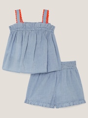 Monsoon Blue Embroidered Gingham Top & Shorts Set - Image 2 of 3