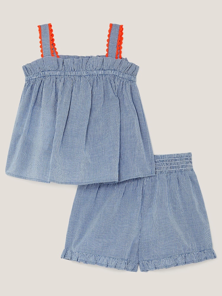 Monsoon Blue Embroidered Gingham Top & Shorts Set - Image 2 of 3