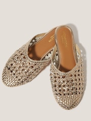ذهبي - Monsoon Bella Braided Leather Slipper Sandals - صورة 3 من 4