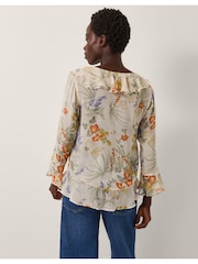 Monsoon Natural Jesse Sheer Frill Floral Print Blouse - Image 2 of 5