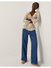 Monsoon Natural Jesse Sheer Frill Floral Print Blouse - Image 3 of 5