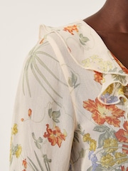Monsoon Natural Jesse Sheer Frill Floral Print Blouse - Image 4 of 5