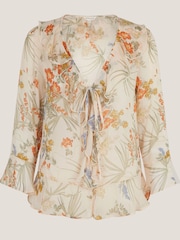 Monsoon Natural Jesse Sheer Frill Floral Print Blouse - Image 5 of 5