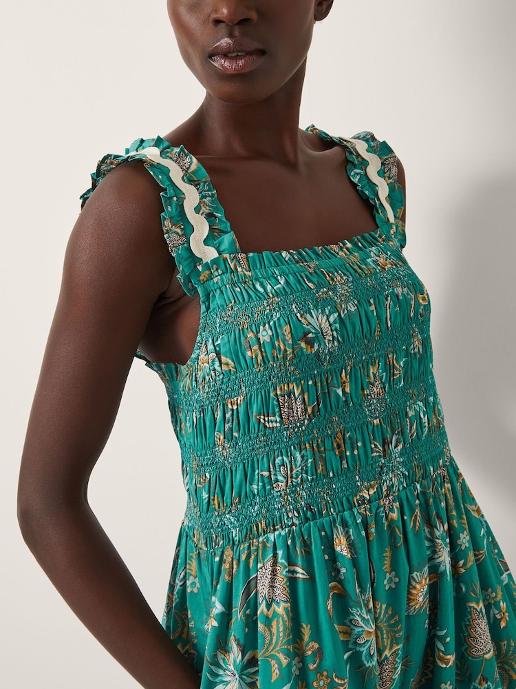 Monsoon Green Saoirse Floral Print Smocked Maxi Dress - Image 2 of 5
