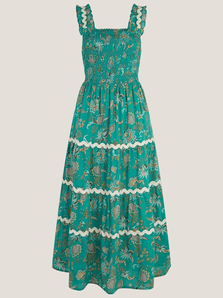 Monsoon Green Saoirse Floral Print Smocked Maxi Dress - Image 5 of 5