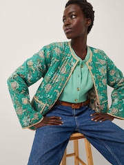 Monsoon Natural Saoirse Reversible Floral Print Quilted Jacket - Image 5 of 6