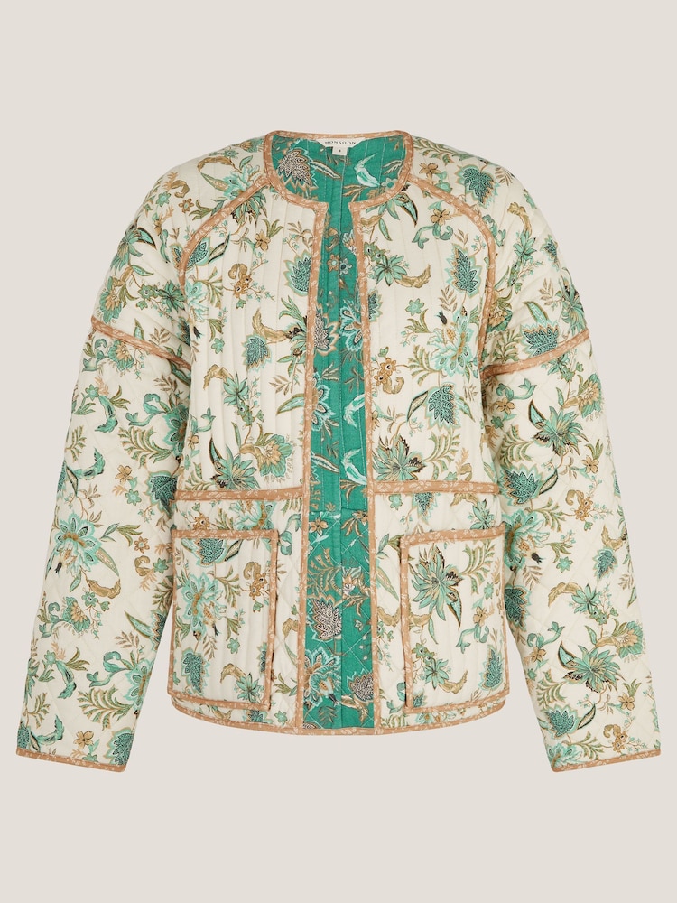 Monsoon Natural Saoirse Reversible Floral Print Quilted Jacket - Image 6 of 6