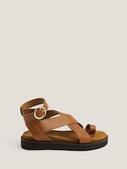 Monsoon Brown Toe Strap Cross-Over Leather Sandals - Image 1 of 4