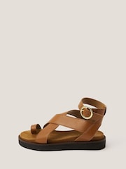 Monsoon Brown Toe Strap Cross-Over Leather Sandals - Image 2 of 4