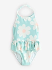 Blue Flower Print Frill Swimsuit - Image 1 of 1